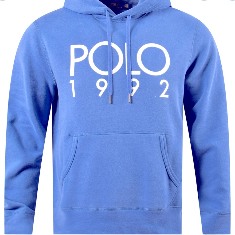 POLO RALPH LAUREN Men’s 1992 Stadium Blue Pullover Fleece Sweatshirt Hoodie